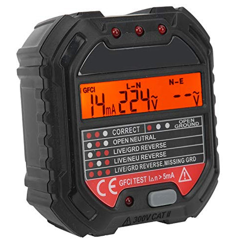 HT107B 90-250V Socket Tester 3-Pin Outlet Tester Receptacle Tester Frequency Phase Voltage Leakage Voltage Test Electric Circuit Detector...