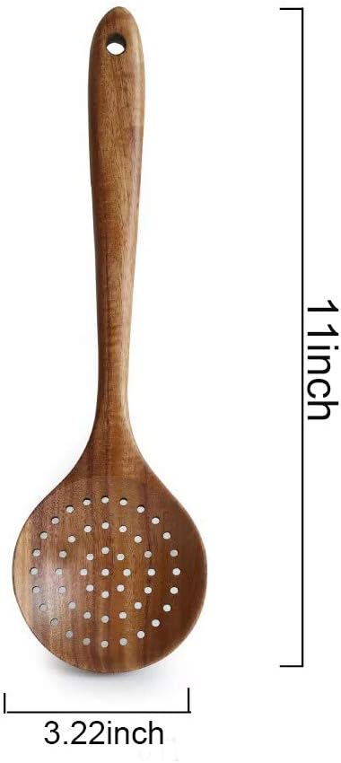 DDJSJ Teak Kitchen Utensils,Colander Ladle Skimmer Scoop Kitchenware Scoop Dipping Big Wooden Rice Long Handle Natural Utensils Handcrafted Cutler...