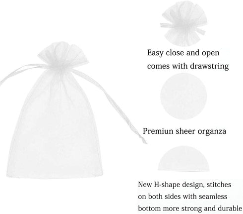 50 Pcs 5x7 inch Gift Wrap Bags, Organza Sheer Clear Tulle Fabric, White Drawstring Sachet for Baby Shower Favor, Birthday Party Favor, Bachelorett...