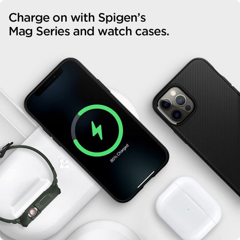 Spigen Mag Fit Duo Designed for MagSafe Charger Stand Charging Pad Case for iPhone 16, 15, 14, 13, 12 Models/Apple Watch All Series/Airpods - Whit...