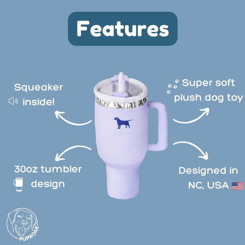 Pup Cup Tumbler Plush Dog Toy Cute, Funny, Squeaky Parody Gift (Lavender Purple)...