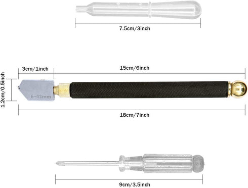 Glass Cutter Tool Set, 2mm-20mm Pencil Style Oil Feed Carbide Tip with Extra Replacement Head and Oil Dropper for Mosaic/Tiles/Mirror/Stained Glas...