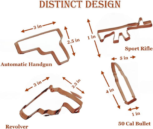 Caliber Gourmet Cookie Cutter Mold Set - Gun Shaped, Rifle, Bullet, Revolver, Cutters - Funny Military Theme for Adults, Kids, Kitchen Supply, Chr...