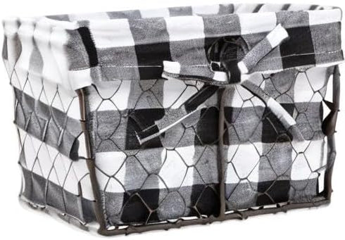 DII Farmhouse Chicken Wire Storage Baskets with Liner, Small, Vintage Black & White Check, 9x7x6", 3 Piece...