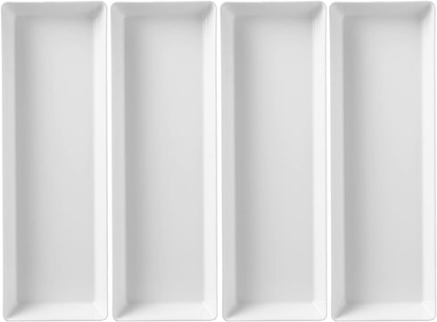 US Acrylic Avant White Plastic Serving Trays (Set of 4) 15” x 5” | Narrow Reusable Rectangular Party Platters | Serve Appetizers, Fruit, Veggies, ...