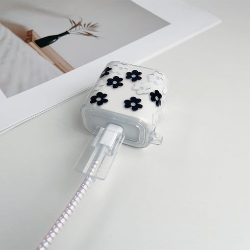 for Apple 20W USB-C Power Adapter Charger Protective Case with USB Lightning Cable Cover,Cute Women Flower Floral Data Cable Phone Charger Data Li...