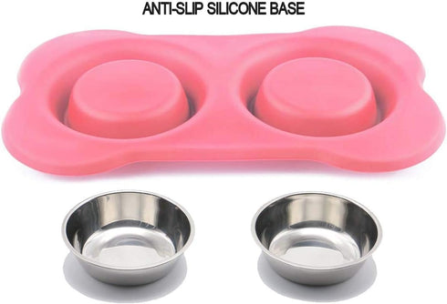 AsFrost Dog Food Bowls Stainless Steel Pet Bowls & Dog Water Bowls & Cat Bowls for Food and Water No-Spill Non-Skid Silicone Mat, Feeding Bowls wi...