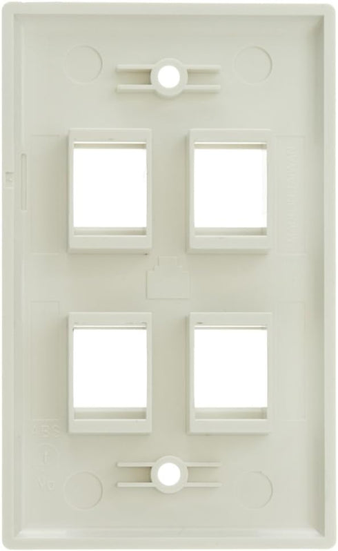Keystone Wall Plate 4 Port, White (Cat5e, Cat6, Coax (Video), Aux (Cat6 for Data, IP Phone, POTS or Other), Single Gang, CableWholesale...