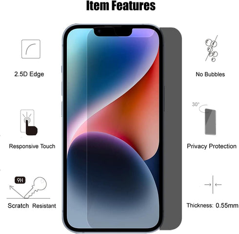 (3+3) For iPhone 14 (6.1") (3 Pack) Anti Spy Private Tempered Glass Film Privacy Screen Protector and (3 Pack) Camera Lens Protector [Not Affect F...