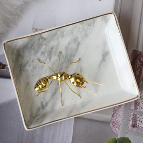 Marble Ceramic Jewelry Tray Ring Dish Ring Holder Display Organizer with Golden Edged Wedding Valentine's Day Housewarming Gift...