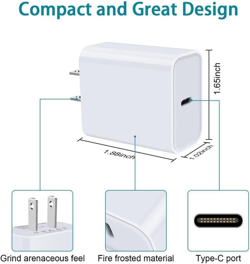 Fast USB C Wall Charger,20W PD Power Adapter Charging Block Compatible with iPhone 16 Pro Max Plus 15 14 13 12 11,SE/X/XS,iPad Pro,Samsung Galaxy ...