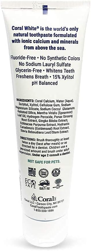 Coral White - Coral White Mint Toothpaste Natural Fluoride SLS Free Coral Calcium Remineralizing Toothpaste 4 Ounce (3 Pack)...