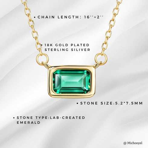 S925 1.2ct Lab-created Emerald Pendant Necklace for Women 18K Gold Plated Sterling Silver Solitaire Birthstone Necklace for Women...