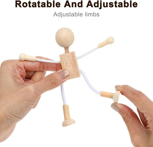 4 pcs Unfinished Wooden Robot Peg Dolls Wooden Figures People Bodies for DIY Painting Supplies Peg Dolls...