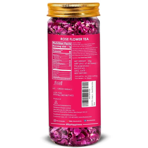 BLUE TEA - Rose Tea - 0.88 Oz (25 Cups) Loose | Rich in Vitamin-C - For Hair & Skin | Natural Sun Dried | Caffeine Free - Flower Based - Herbal Te...