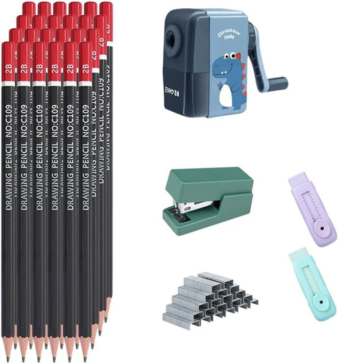 24 Count Writing Pencils, Pre-Sharpened, 2B Pencil,Gift box packaging(include 24 count Pencil+1 Pencil Sharpener+2 erasers+1 stapler+830 Staples)...