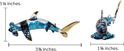Tiny 3?" Gold Dotted Blue Hammerhead Shark Figurine - Miniature Hand Blown Glass Sharks Marine Sea Life Ocean Fish Small Crystal Animal Decorative...