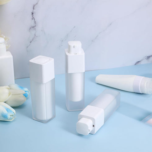 NOLITOY 3Pcs 30ml Airless Pump Bottles, Lotion Dispenser Travel Size Pump Container Empty Refillable Quartet Frosted Bottle for Cosmetics Skin Car...
