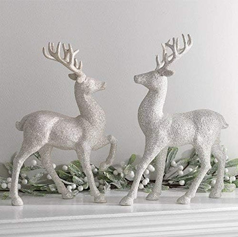 Set of 2 Holiday Reindeer Figures: 12.5 Inches Glitter Reindeer Decor by RAZ Imports (Silver)...