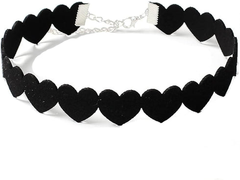 Vintage Punk Black Love Peach Heart Lace Velvet Choker Necklaces Peach Satin Short Collar Heart Leather Collette for Women Girls Lolita Jewelry...