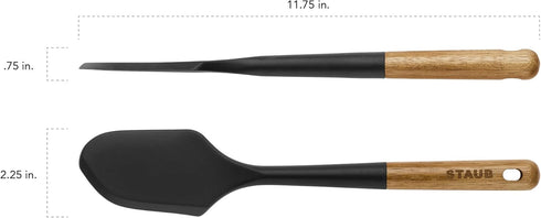 STAUB Silcone Spatula, Great for Mixing, Folding, Scraping, and Spreading, Durable BPA-Free Matte Black Silicone, Acacia Wood Handles, Safe for No...