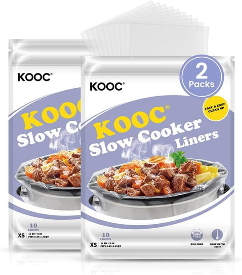 KOOC Slow Cooker Liners 8"x11" 20 Count Mini Size Disposable Pot Liners Cooking Bags Fit 0.65 qt to 1.25 qt Pot BPA Free Fresh Locking Seal Design...