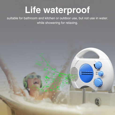 Shower Radio, Portable AM/FM Shower Radio, Waterproof Hanging Shower Radio Built-in Speaker Adjustable Volume Battery Operated Shower Radios for B...