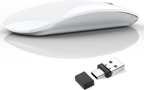 Uiosmuph G11 Wireless Mouse, USB C Rechargeable Computer Mouse, Slim Silent Mice 2.4GHz Optical with USB Nano Receiver and Type C Receiver for Lap...
