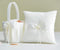 Wedding Flower Girl Basket and Ring Bearer Pillow Set, Simple Bow Pearl Collection - Ivory...