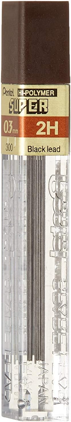 Pentel Hi-Polymer Lead, 0.3 mm, Extra Fine, 2H, Black (PEN3002H)...