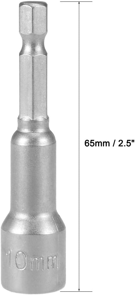 uxcell 1/4" Quick-Change Hex Shank 10mm Nut Setter Driver Drill Bit, 65mm Length, Metric No-magnetic...