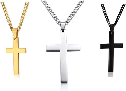 3 Pcs Cross Necklace Cross Pendant Necklace Stainless Steel Cross Pendant Chain Jewelry Gifts Prayer Inscription Cross Necklace Silver Black Gold ...