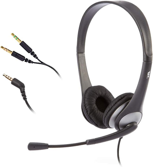 Cyber Acoustics Stereo Headset (AC-204), 3.5mm Stereo & Y-Adapter, Home, K12 School Classroom and Education......