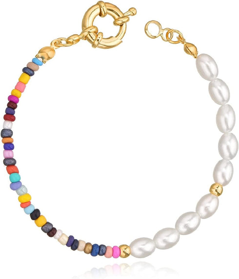 1Pc Handmade Pearl Bead Bracelet Simple Colorful Bohemian Seed Beaded Pearl Bangle Bracelet for Women Jewelry...