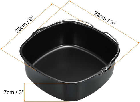 MECCANIXITY Baking Pan Universal Air Fryer Accessory Nonstick Coating 9"x8"x3" Stainless Steel for Pressure Cookers, Air Fryers Ovens Black...