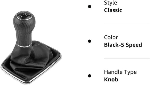 ONEVER 5 Speed Car Gear Shift Knob Gaitor Boot with PU Leather Dustproof Cover Compatible with VW Golf Bora Jetta GTI MK4, Black...