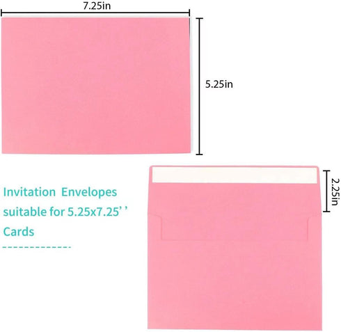 A7 Pink Envelopes, 50 Packs 5x7 self seal Envelopes for Invitations, Greeting Cards, Mailings, Printable Invite Envelope, Wedding, Party, Photos, ...