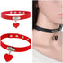 PU Leather Choker Necklace Heart-Shape Punk Goth O Ring and Love Heart Choker Collar Chain for Women (Red)...