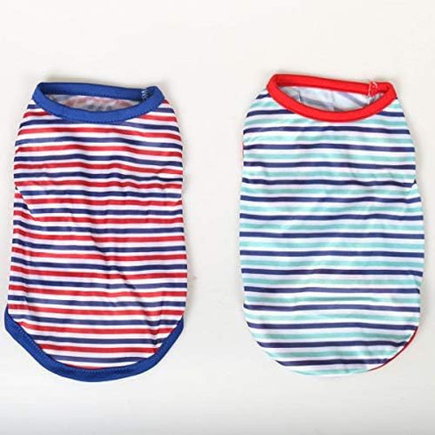 Dog Tank Top T Shirts, 2Pcs Blue Stripe Shirt for Small Dogs Cats Pets Clothes...