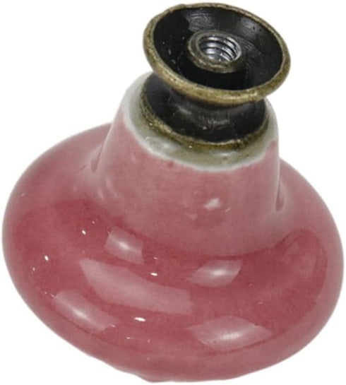 Geesatis 10 Pcs Ceramic Knobs Dresser Cabinet Handle Pull Furniture Decorative Knobs Tool with Mounting Screws, Light Red, 1.4 inch Diameter...