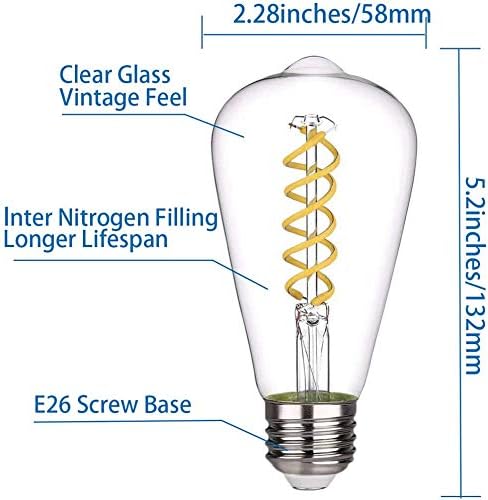 Dimmable Vintage LED Edison Bulbs, 6W, Equivalent 60W, 600lm, Daylight 5000K,ST58 Antique LED Filament Bulbs, E26 Medium Base, Clear Glass, Pack o...