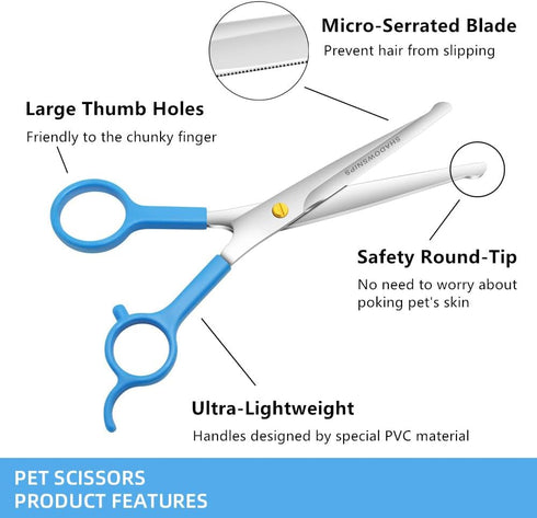 Dog Grooming Scissors Set, Curved Dog Grooming Scissors, Shine Sharp Stainless Steel with Safety Round-Tip, Perfect for Groomer at Home and the Am...