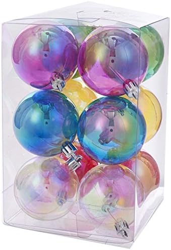 Kurt S. Adler 60MM Clear Iridescent Plastic Ball 12-Piece Ornament Set...