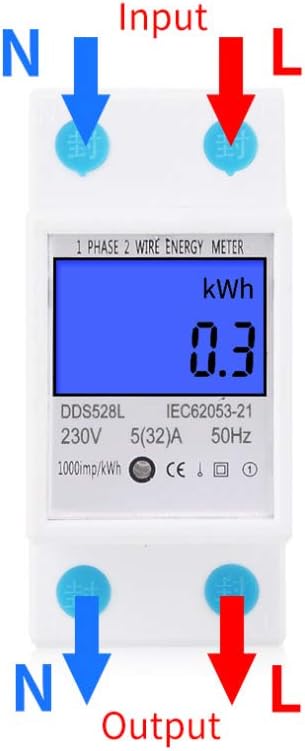 Energy Meter, Small 5 32A 110 130V 60Hz DDS528L LCD Backlight Single Phase Energy KWh Meter 35mm DIN Rail Mounting...