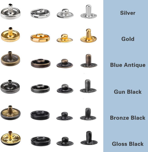 TLKKUE 120 Sets Leather Snap Fasteners Kit, Snap Buttons with Rubber Hammer, 10mm Metal Snap Buttons Press Studs with 4 Setting Tools, 6 Color Lea...