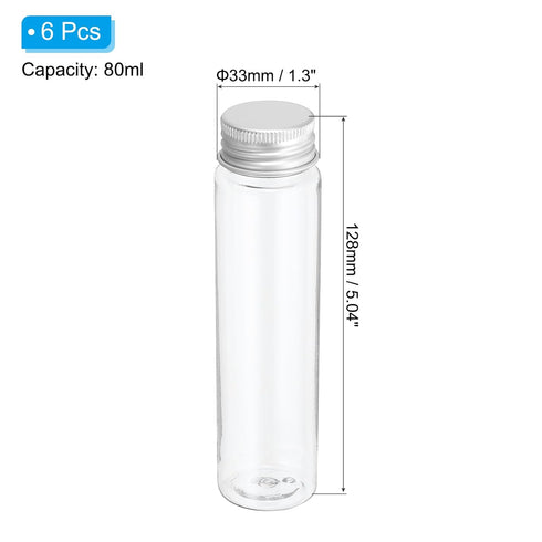 PATIKIL 80ml Plastic Test Tubes with Screw Caps, 6Pcs 128x33mm Flat Bottom Tubes for Scientific Party Decoration Candy Bead Storage Bath Salt, Sil...