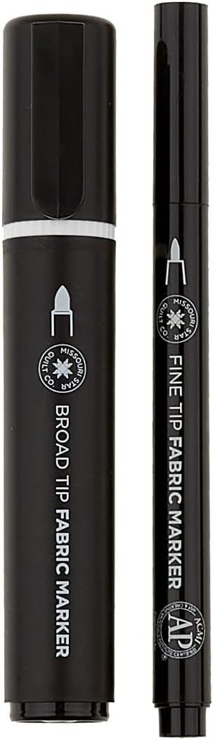 Black Fabric Markers 2 Pack, Broad and Fine Tip | Water Resistant Ink, No Steam or Iron Needed | Non Toxic Fabric Pens for Drawing, Quilt Labels, ...