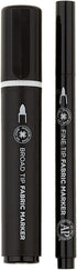 Black Fabric Markers 2 Pack, Broad and Fine Tip | Water Resistant Ink, No Steam or Iron Needed | Non Toxic Fabric Pens for Drawing, Quilt Labels, ...