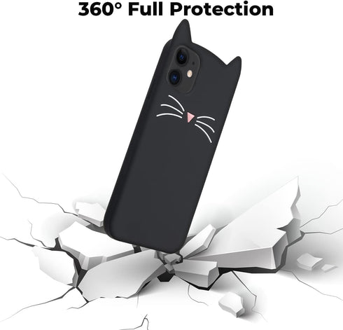 Cute Black Whisker Cat iPhone 11 Case, Kitty Cat 3D Funny Cartoon Animals Soft Silicone Full Protection Shockproof Cases Cover Skin for Kids Girls...