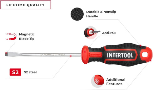 INTERTOOL 4-Piece Magnetic Screwdriver Set, Phillips & Flat Head, S2 Steel, Premium Grip Handles, Rust Resistant, General Purpose Repair Kit VT08-...